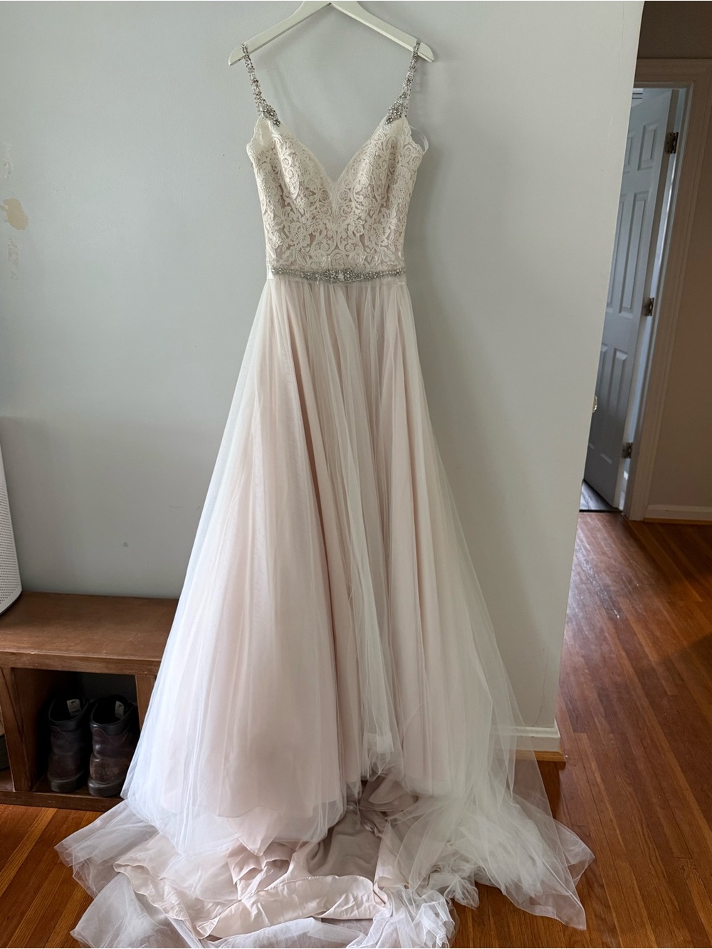 Allure Bridals Blush Lace Bodice Tulle A-Line Wedding Gown